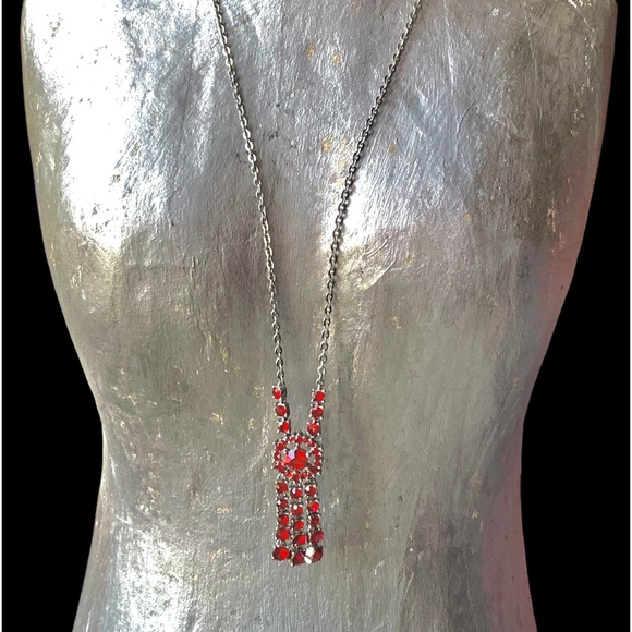 GIVENCHY Red Crystal Silver Plated Women’s Necklace Designer Luxury Jewelry - Picture 1 of 7